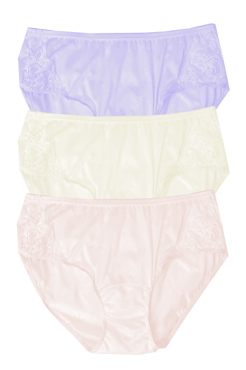 Shadowline Lingerie by Velrose Nylon Hipster Panty with Lace, 3-Pack - Blush/Ivory/Peri Frost - source image 61737