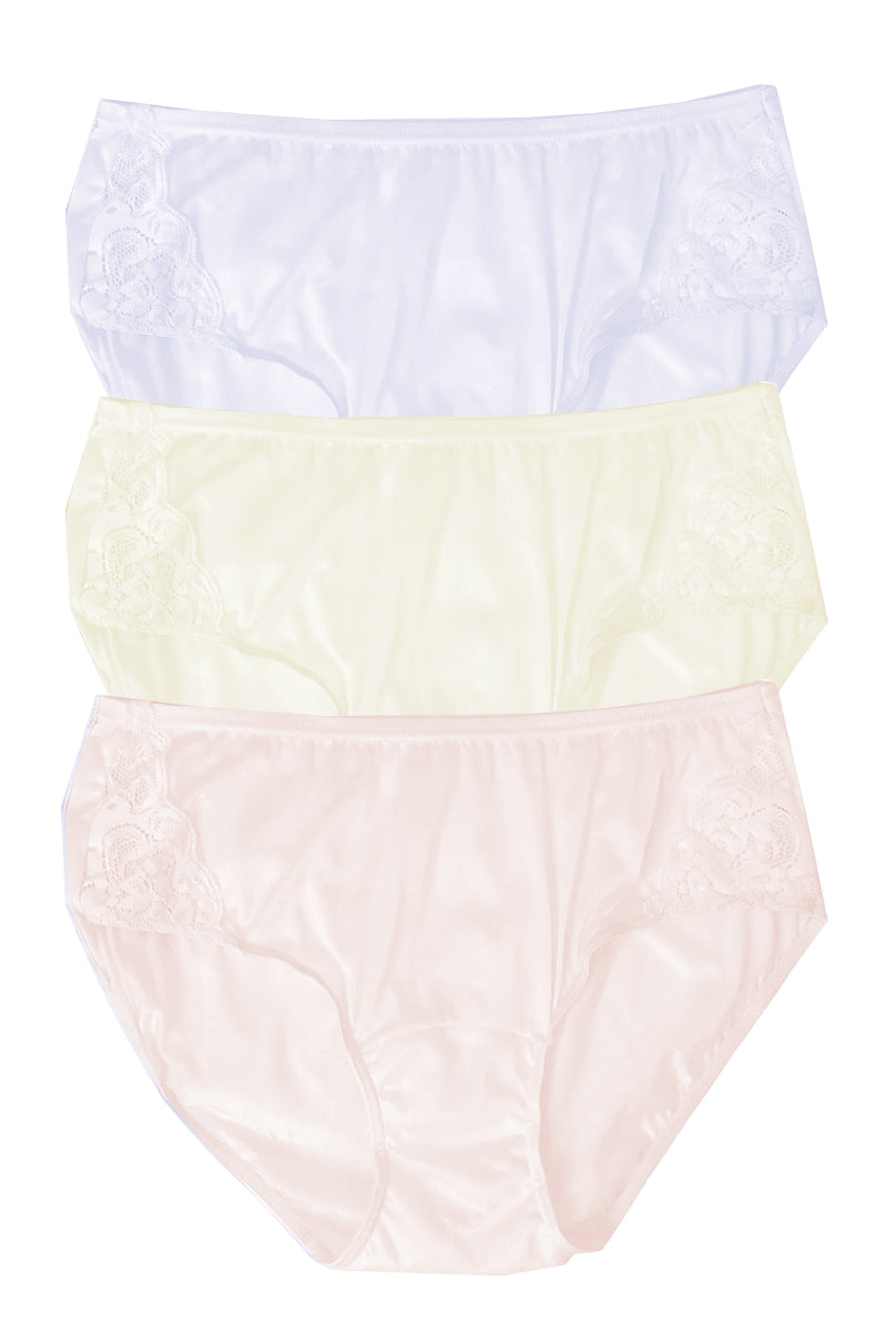 Shadowline Lingerie by Velrose Nylon Hipster Panty with Lace, 3-Pack - Blush/Ivory/Silver - source image 61729