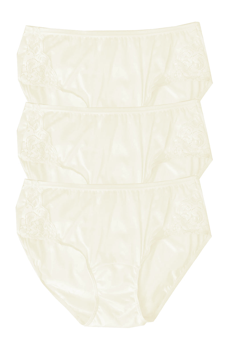 Shadowline Lingerie by Velrose Nylon Hipster Panty with Lace, 3-Pack - Ivory - source image 61734