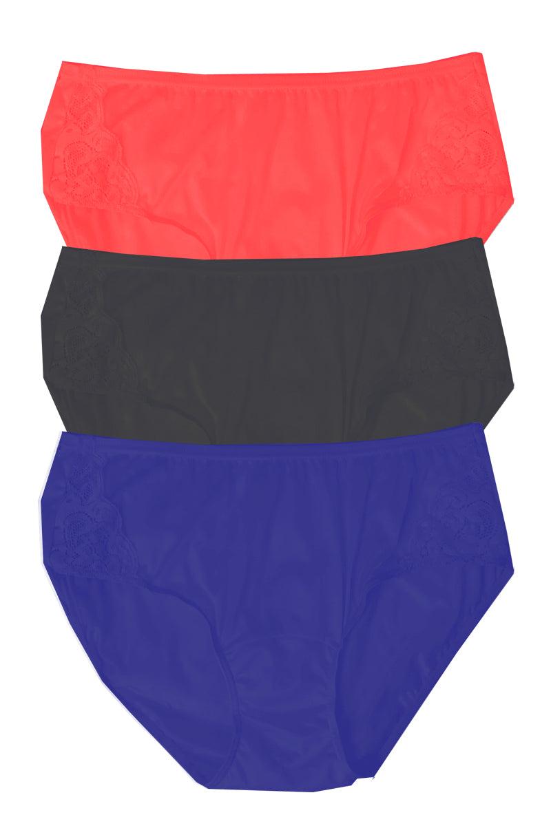 Shadowline Lingerie by Velrose Nylon Hipster Panty with Lace, 3-Pack - Navy/Black/Red - source image 61725