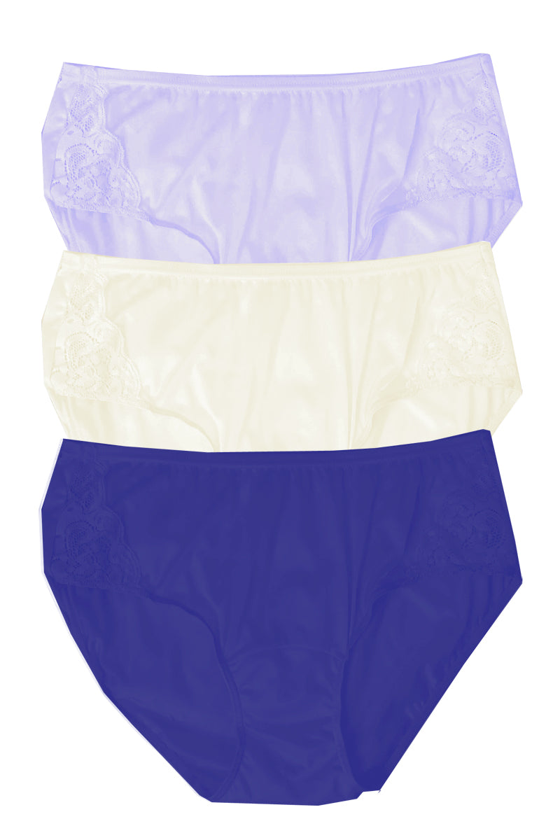 Shadowline Lingerie by Velrose Nylon Hipster Panty with Lace, 3-Pack - Navy/Ivory/Peri Frost - source image 61726