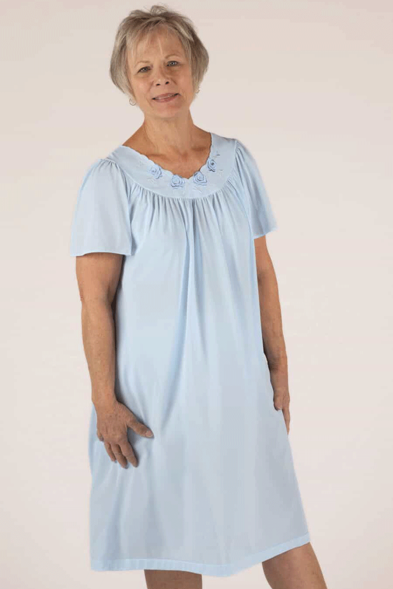 Shadowline Lingerie by Velrose Short Flutter Sleeve Nightgown - Bluebell - source image 73255