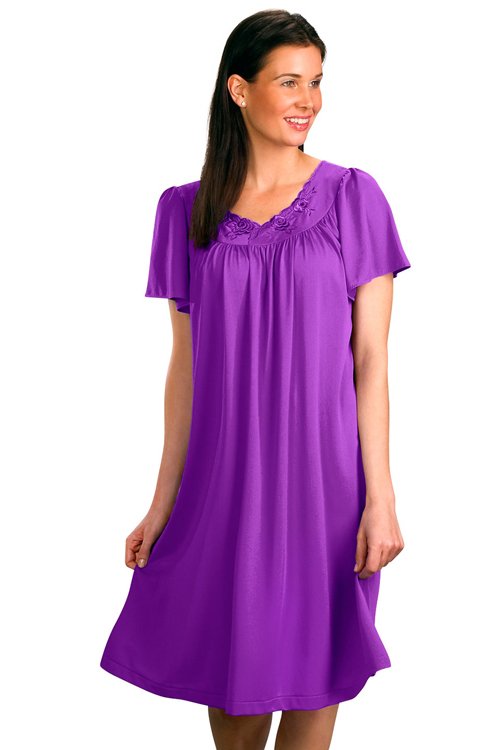 Shadowline Lingerie by Velrose Short Flutter Sleeve Nightgown - Purple - source image 46360