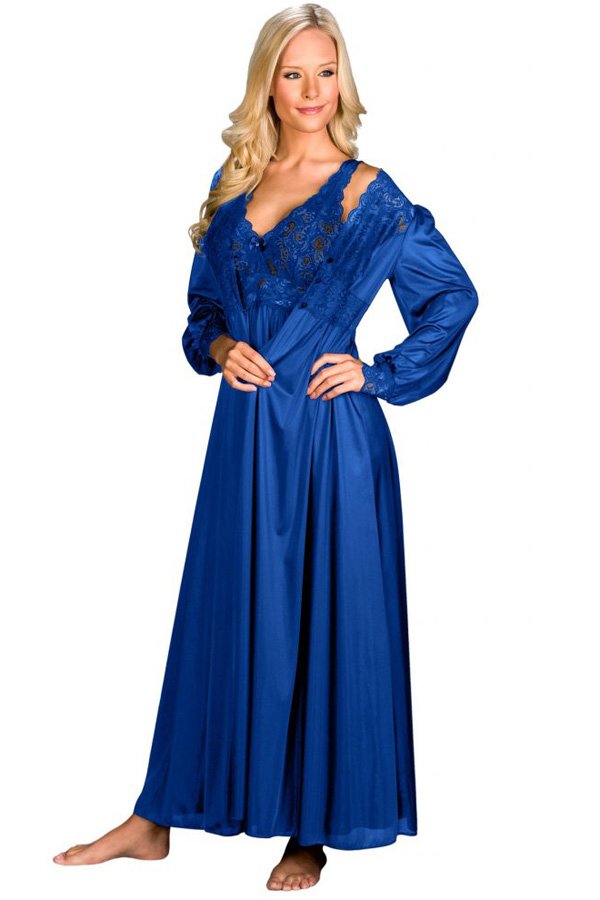 Shadowline Lingerie by Velrose Silhouette Gown and Peignoir Set - Navy - source image 56665