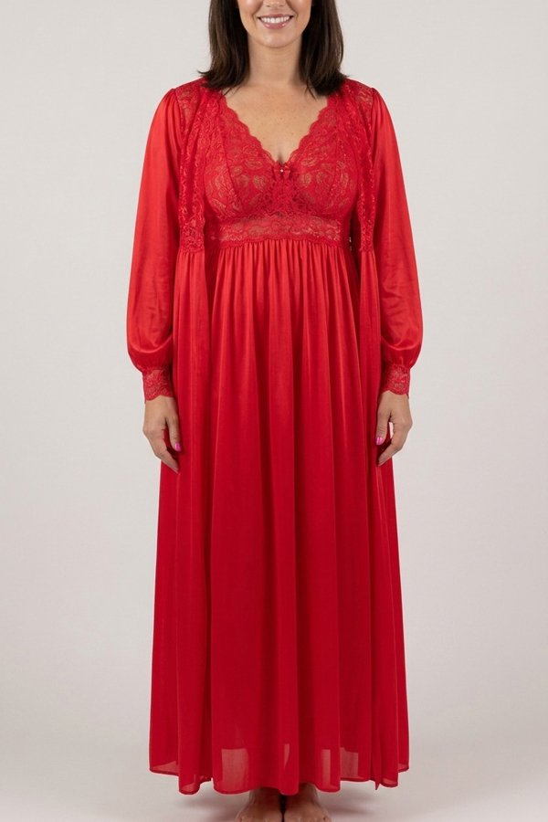 Shadowline Lingerie by Velrose Silhouette Gown and Peignoir Set - Red - source image 56673