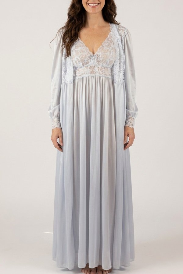 Shadowline Lingerie by Velrose Silhouette Gown and Peignoir Set - Silver - source image 56660