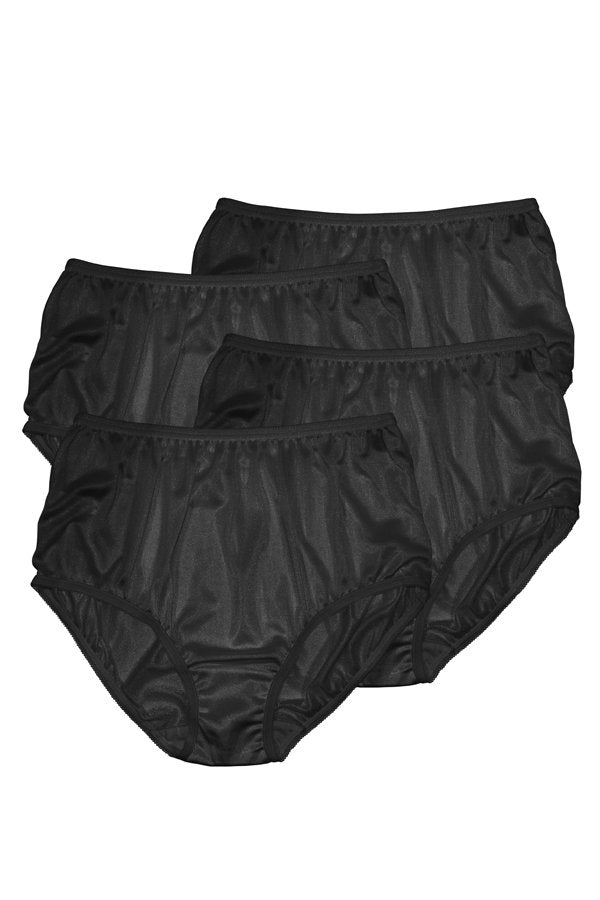Teri Lingerie Plain Jane Full Cut Nylon Brief 4-Pack - Black - source image 57829