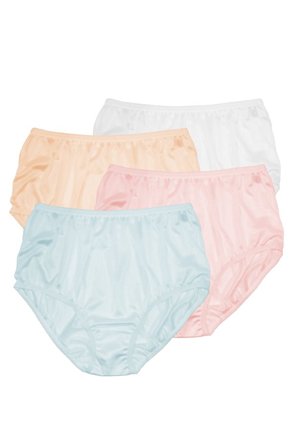 Teri Lingerie Plain Jane Full Cut Nylon Brief 4-Pack - White/Pink/Blue/Beige - source image 52843