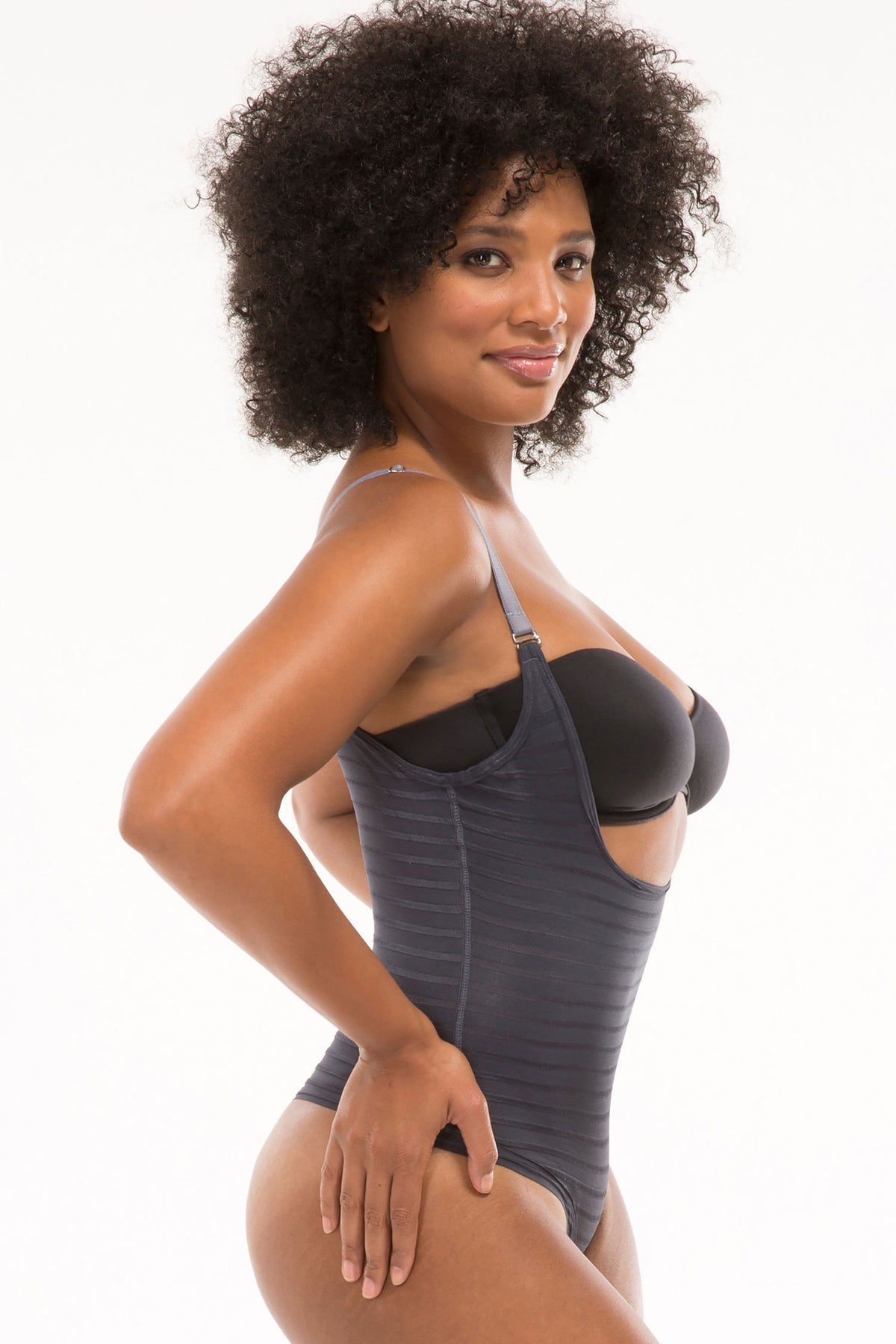 TruFigure Wear-Your-Own-Bra Thong Bodysuit - Slate - source image 25377