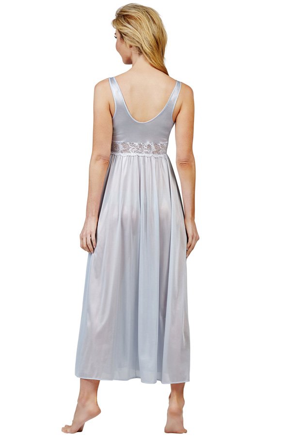 Shadowline Lingerie by Velrose Long Stretch Lace Bodice Nightgown - Silver - source image 56585