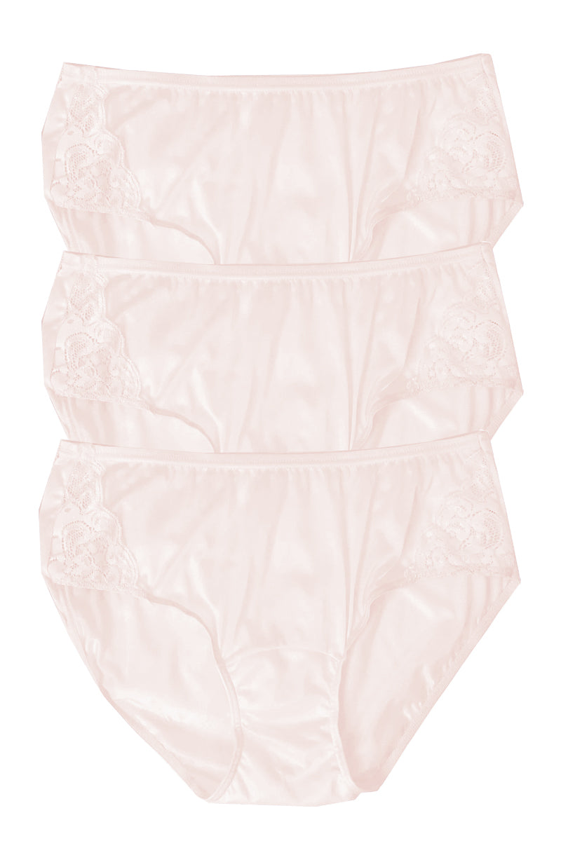 Shadowline Lingerie by Velrose Nylon Hipster Panty with Lace, 3-Pack - Blush - source image 61733