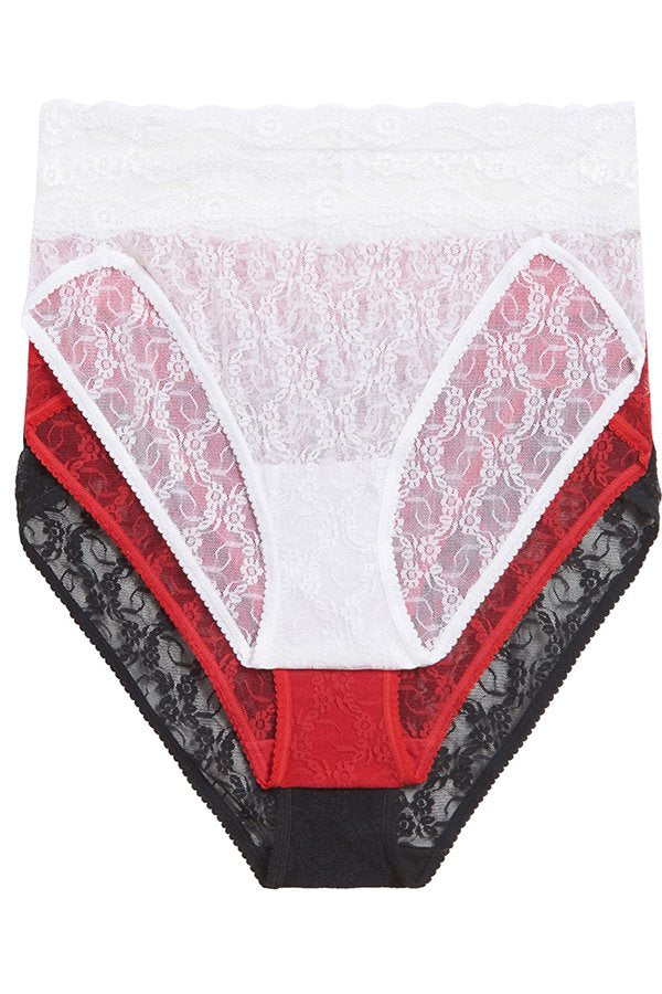 Wacoal b.tempt'd Lace Kiss Hi-Leg Panty Pack, 3-Pack - White/Crimson Red/Night - source image 63899